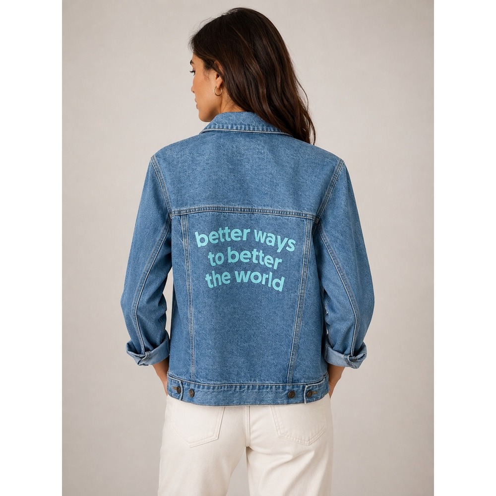 Harriton Denim‎ Jacket Women M Blue Graphic Cotton Better Ways Better World